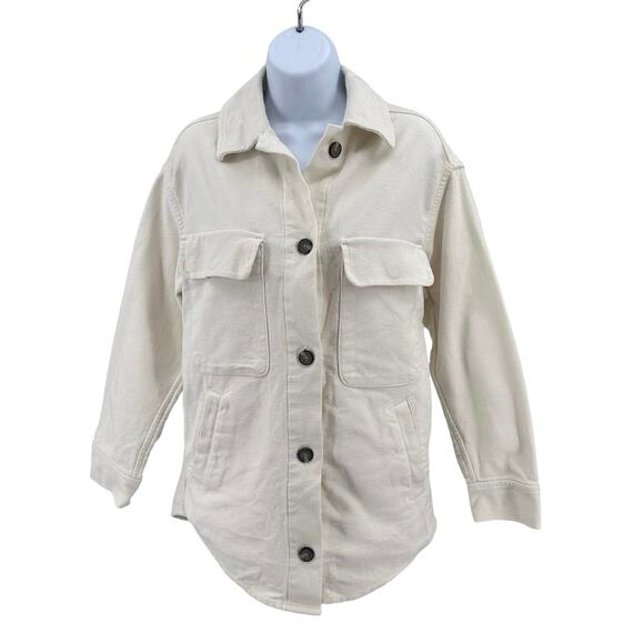 Everlane Cream Oversized Shirt Jacket Womens M Button Up Twill Cotton Collared - Picture 5 of 9